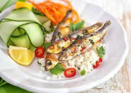 Grilled Honey Lemon Sardines with Herbed Rice 